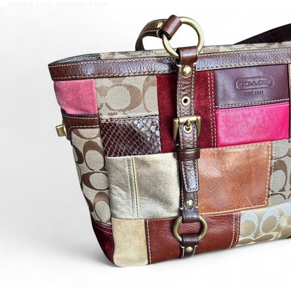 COACH Legacy Limited Edition Patchwork Tote Purse Hand Bag Leather Brown Pink - Picture 5 of 14